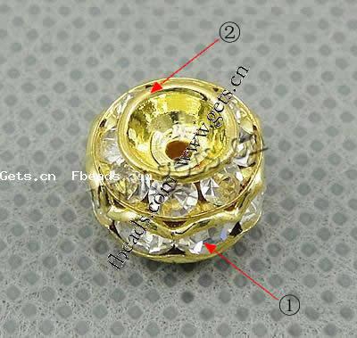 Espaciador de la forma rueda del diamante de imitación, metal, Toroidal, chapado, con diamantes de imitación, más colores para la opción, 10x8mm, agujero:aproximado 1mm, Vendido por UD