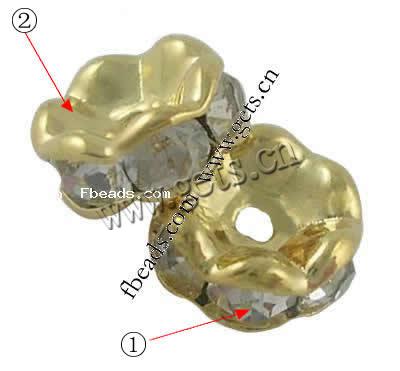 Wave Rondelle Rhinestone Spacer, Brass, Flat Round, plated, with rhinestone, more colors for choice, 4x2mm, Hole:Approx 1mm, 100PCs/Bag, Sold By Bag