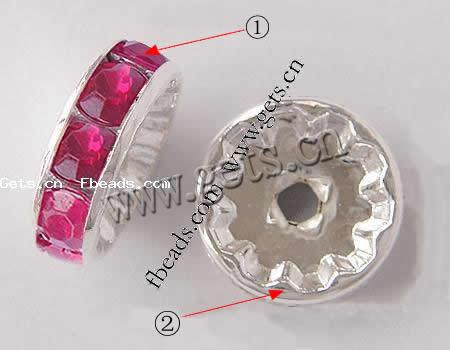Espaciador de la forma rueda del diamante de imitación, metal, Toroidal, chapado, con diamantes de imitación, más colores para la opción, 12mm, agujero:aproximado 2mm, 100PCs/Bolsa, Vendido por Bolsa