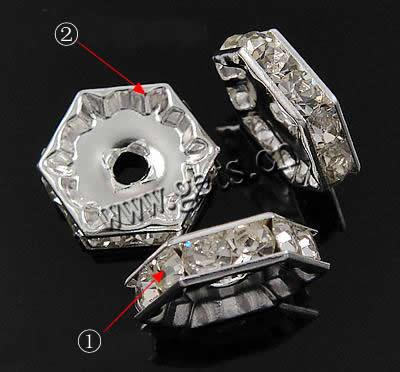Espaciador cuadrado de diamante de imitación, metal, Hexágono, chapado, con diamantes de imitación, más colores para la opción, 12x12mm, Vendido por UD