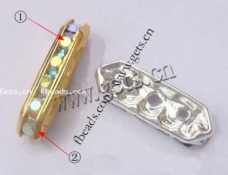 Bridge Rhinestone Spacer, Brass, Rectangle, plated, 3-strand & with Mideast rhinestone, more colors for choice, 16x5x3mm, Hole:Approx 1mm, 500PCs/Bag, Sold By Bag