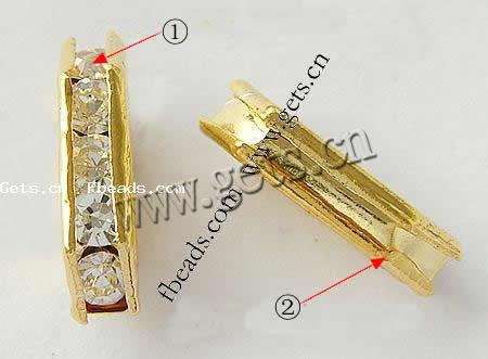 Bridge Rhinestone Spacer, Brass, Rectangle, plated, with Mideast rhinestone & 2-strand, more colors for choice, 11x2.5mm, Hole:Approx 1mm, 500PCs/Bag, Sold By Bag