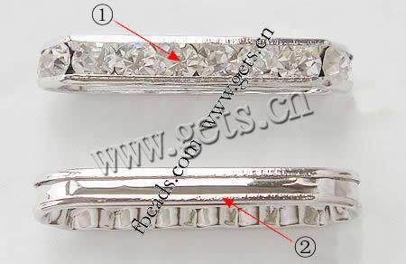 Bridge Rhinestone Spacer, Brass, Rectangle, plated, with rhinestone, more colors for choice, 35x9x5mm, Hole:Approx 1.5mm, Sold By PC