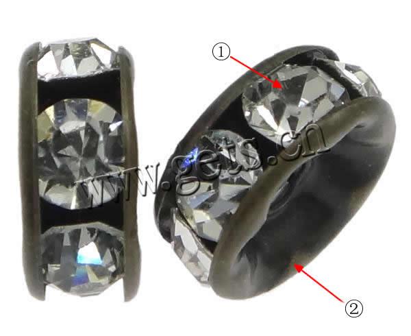Espaciador de la forma rueda del diamante de imitación, metal, Toroidal, chapado, con diamantes de imitación de Mideast, más colores para la opción, 8x8x3.5mm, agujero:aproximado 2mm, Vendido por UD