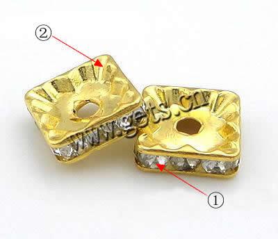 Square Rhinestone Spacer, Brass, Squaredelle, plated, with rhinestone, more colors for choice, 10X10mm, 100PCs/Bag, Sold By Bag