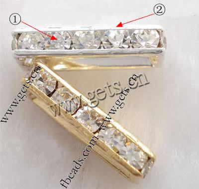 Rectangle Rhinestone Spacer, Brass, plated, 3-strand & with rhinestone, more colors for choice, Grade A, 19x8x4mm, Sold By PC