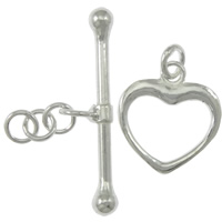 Sterling Silver Toggle Clasp, 925 Sterling Silver, Heart, plated, smooth & single-strand 