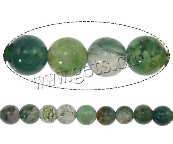 Perles en pierre d'agate mousse naturelle, Rond, Personnalisé & multiple tailles pour le choix, Longueur:15 pouce, Vendu par brin
