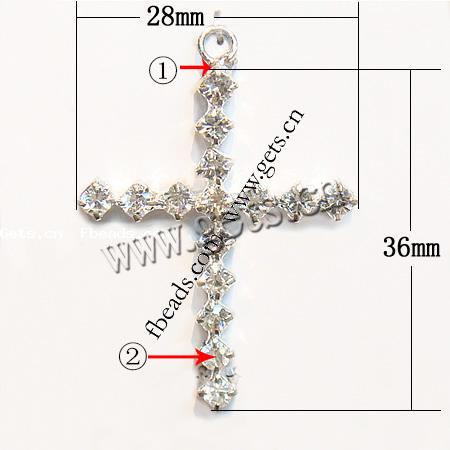 Zinc Alloy Cross Pendants, with rhinestone, more colors for choice, cadmium free, 36x28x4mm, Hole:Approx 2.5mm, Sold By PC