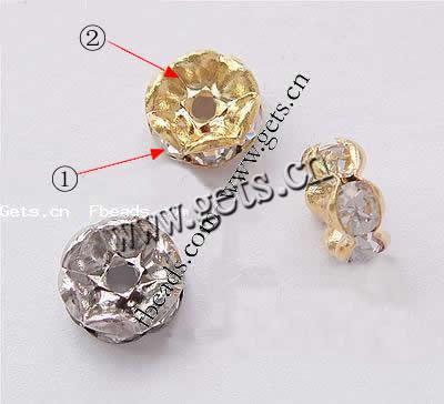 Wave Rondelle Rhinestone Spacer, Brass, plated, with rhinestone, more colors for choice, Grade AAA, 6mm, Hole:Approx 1.3mm, 100PCs/Bag, Sold By Bag