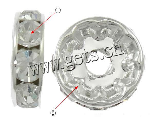 Espaciador de la forma rueda del diamante de imitación, metal, Toroidal, chapado, con diamantes de imitación, más colores para la opción, Grado A, 10mm, agujero:aproximado 2mm, 100PCs/Bolsa, Vendido por Bolsa