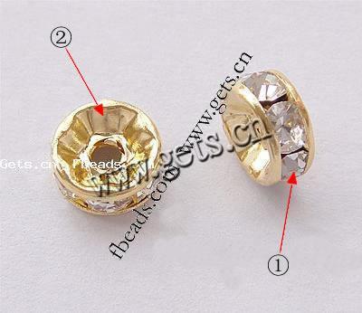 Rondelle Rhinestone Spacer, Brass, plated, with Mideast rhinestone, more colors for choice, Grade A, 8x8x4mm, Hole:Approx 2mm, 100PCs/Bag, Sold By Bag