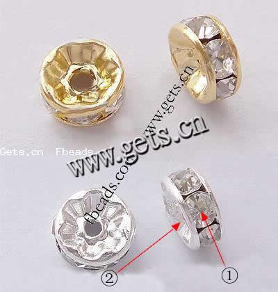 Rondelle Rhinestone Spacer, Brass, plated, with Mideast rhinestone, more colors for choice, Grade A, 10mm, Hole:Approx 2mm, 100PCs/Bag, Sold By Bag