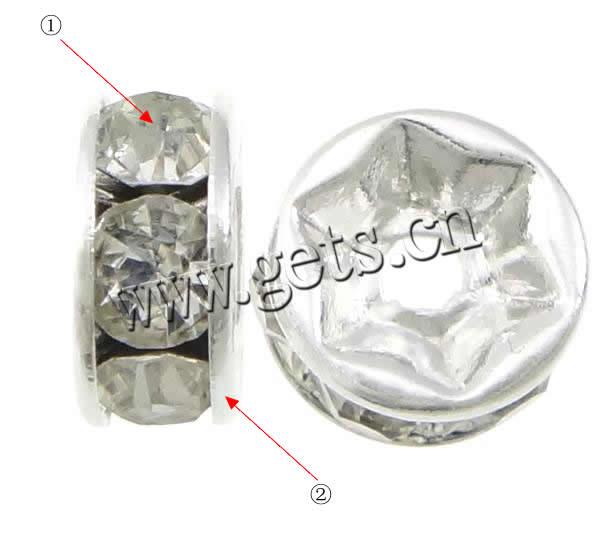 Espaciador de la forma rueda del diamante de imitación, metal, Toroidal, chapado, con diamantes de imitación, más colores para la opción, Grado A, 7mm, 100PCs/Bolsa, Vendido por Bolsa