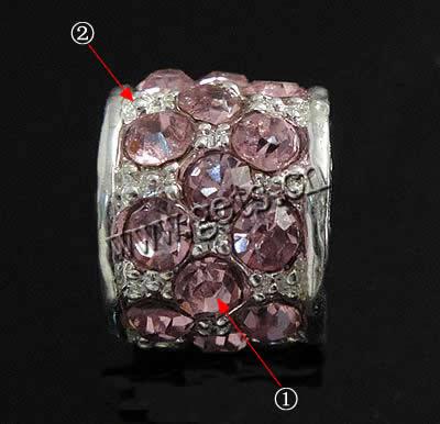 Rhinestone European Beads, with Zinc Alloy, Tube, without troll, more colors for choice, nickel, lead & cadmium free, 10x8mm, Hole:Approx 6mm, Sold By PC