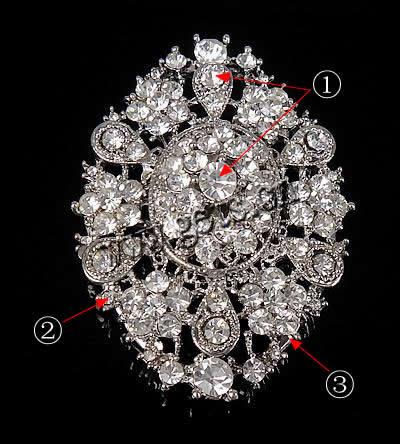 Zinc Alloy Jewelry Brooch, with Rhinestone, Oval, plated, Customized & with rhinestone, more colors for choice, 62x45x21mm, Sold By PC