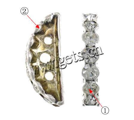 Half Round Bridge Rhinestone Spacer, Brass, Moon, silver color plated, 3-strand & with rhinestone, 3x19x8mm, Hole:Approx 1.5-2mm, 50PCs/Lot, Sold By Lot
