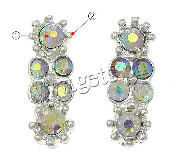 Rhinestone Spacer Bar, with Zinc Alloy, plated, plating thickness more than 3μm & with Mideast rhinestone & 2-strand, more colors for choice, nickel free, 13x5mm, Hole:Approx 1mm, Sold By PC