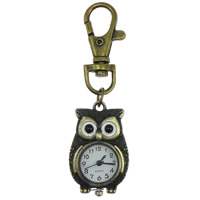 Часы-брелки, цинковый сплав, с Стеклянный, Сова, Другое покрытие, твист овал длина:3 дюймовый, продается Strand