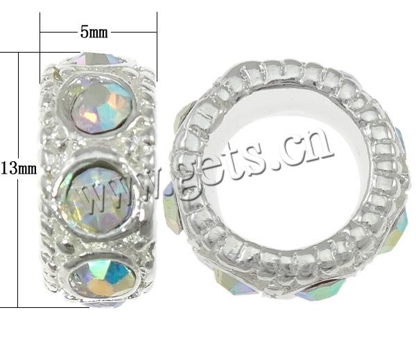 Perles European de stras d'alliage de Zinc , rondelle, Placage, sans filetage & avec strass, plus de couleurs à choisir, protéger l'environnement, sans nickel, plomb et cadmium, 13x5mm, Trou:Environ 7mm, Vendu par PC