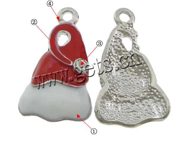 Zinc Alloy Christmas Pendants, Christmas Hat, plated, more colors for choice, nickel, lead & cadmium free, 23x13mm, Hole:Approx 2mm, Sold By PC