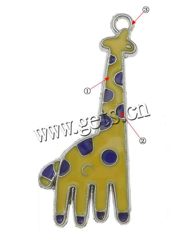 Zinc Alloy Enamel Pendants, Giraffe, plated, more colors for choice, 34x14x3mm, Hole:Approx 1mm, Sold By PC