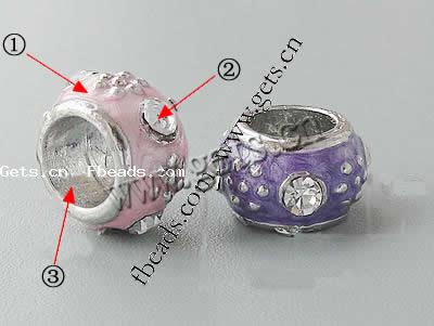 Enamel Zinc Alloy European Beads, Rondelle, without troll & with rhinestone & large hole, more colors for choice, nickel, lead & cadmium free, 12x7mm, Hole:Approx 6.5mm, Sold By PC
