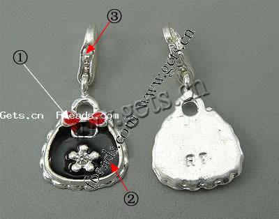Zinc Alloy Enamel Pendants, brass lobster clasp, Handbag, plated, more colors for choice, 25x13x2.5mm, Sold By PC