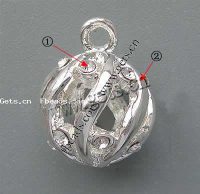Zinc Alloy Rhinestone Pendants, Round, plated, more colors for choice, cadmium free, 14x14mm, Hole:Approx 2.5mm, Sold By PC
