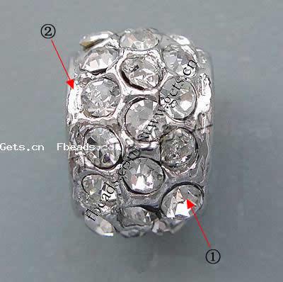 Granos de Rhinestone de Europeo , diamantes de imitación, con aleación de zinc, Toroidal, más colores para la opción, libre de cadmio, 12x8mm, agujero:aproximado 6mm, Vendido por UD