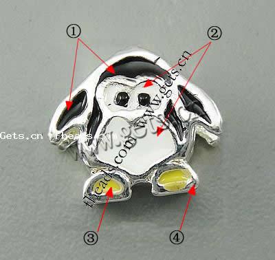 Enamel Zinc Alloy European Beads, Penguin, plated, without troll & large hole, more colors for choice, 11x13x7mm, Hole:Approx 4.5mm, Sold By PC
