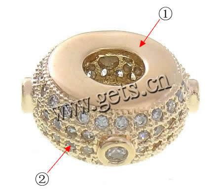 Cubic Zirconia Micro Pave Brass Beads, Rondelle, plated, micro pave cubic zirconia, more colors for choice, 12x5mm, Hole:Approx 4mm, Sold By PC
