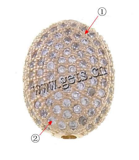 Cubic Zirconia Micro Pave Brass Beads, Oval, plated, micro pave cubic zirconia, more colors for choice, 11x14x6.5mm, Hole:Approx 1.5mm, Sold By PC