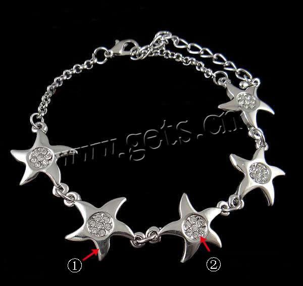 Zinc Alloy Rhinestone Bracelets, with Iron, plated, Customized & with rhinestone, more colors for choice, nickel, lead & cadmium free, 22x16x3mm, Length:7.5 Inch, Sold By Strand