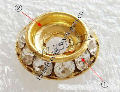 Espaciador de la forma rueda del diamante de imitación, metal, Toroidal, chapado, con diamantes de imitación de Mideast, más colores para la opción, 9x9x3mm, agujero:aproximado 1.5mm, Vendido por UD