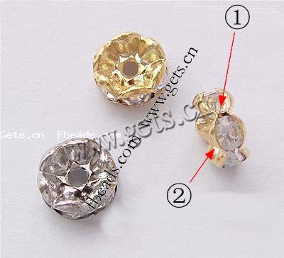 Wave Rondelle Rhinestone Spacer, Brass, plated, with A grade rhinestone, more colors for choice, Grade A, 8mm, Hole:Approx 2mm, 100PCs/Bag, Sold By Bag