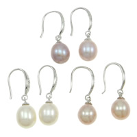Freshwater Pearl Drop Earring, sterling silver earring hook, Teardrop, with rhinestone, mixed colors 