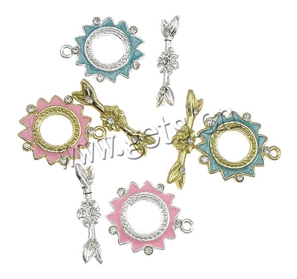 Zinc Alloy Toggle Clasp, Flower, with rhinestone & single-strand, more colors for choice, nickel, lead & cadmium free, 21x21mm, 27.5x7mm, Hole:Approx 2mm, Sold By Set