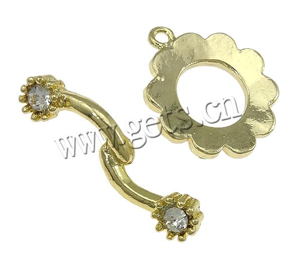 Zinc Alloy Toggle Clasp, Flower, with rhinestone & single-strand, more colors for choice, nickel, lead & cadmium free, 19x19mm, 28.5x6mm, Hole:Approx 2mm, Sold By Set
