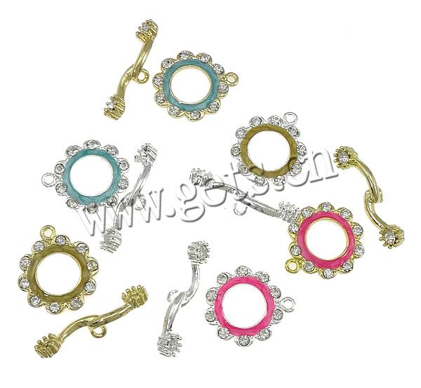 Zinc Alloy Toggle Clasp, Flower, with rhinestone & single-strand, more colors for choice, nickel, lead & cadmium free, 19x19mm, 28.5x6mm, Hole:Approx 2mm, Sold By Set