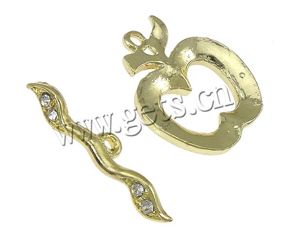 Zinc Alloy Toggle Clasp, Apple, with rhinestone & single-strand, more colors for choice, nickel, lead & cadmium free, 25x21.5mm, 29.5x5mm, Hole:Approx 2mm, Sold By Set