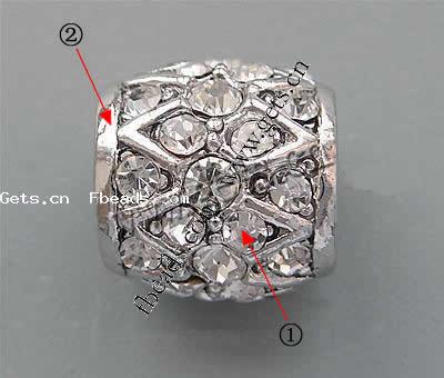 Rhinestone Zinc Alloy European Beads, Drum, plated, more colors for choice, nickel, lead & cadmium free, 13x12mm, Hole:Approx 7mm, Sold By PC
