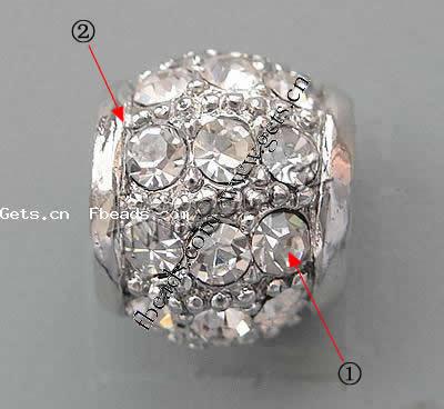 Rhinestone Zinc Alloy European Beads, Drum, plated, more colors for choice, nickel, lead & cadmium free, 12x10mm, Hole:Approx 6.5mm, Sold By PC