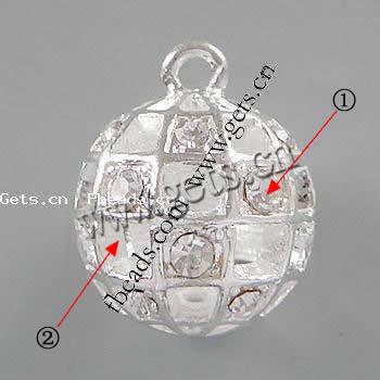Zinc Alloy Rhinestone Pendants, Round, plated, more colors for choice, 19mm, Hole:Approx 2mm, Sold By PC