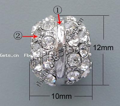 Strass Zink Legierung Europa Perlen, Zinklegierung, Rondell, plattiert, keine, frei von Nickel, Blei & Kadmium, 12x10mm, Bohrung:ca. 4.5mm, verkauft von PC