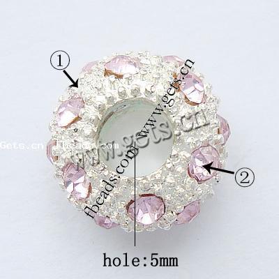 Rhinestone European Beads, with Zinc Alloy, Rondelle, plated, without troll, more colors for choice, cadmium free, 12x7mm, Hole:Approx 5mm, Sold By PC