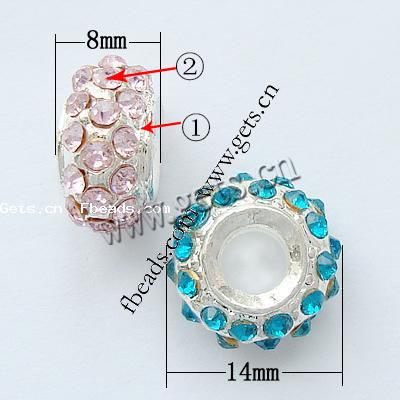 Strass Europa Perlen, mit Zinklegierung, Rondell, plattiert, ohne troll, keine, frei von Kadmium, 14x8mm, Bohrung:ca. 5mm, verkauft von PC