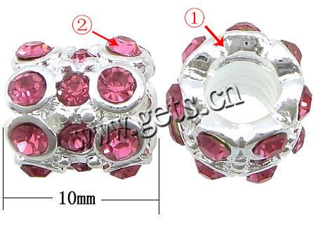 Rhinestone Zinc Alloy European Beads, Drum, plated, without troll & with rhinestone, more colors for choice, nickel, lead & cadmium free, 10x10mm, Hole:Approx 5mm, Sold By PC