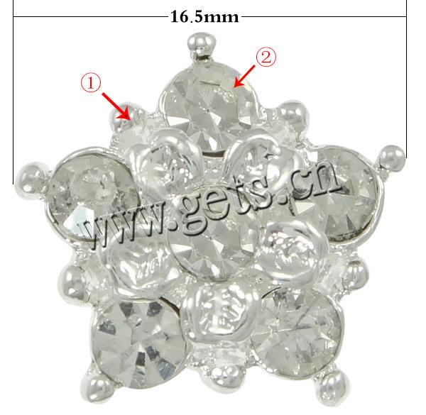 Rhinestone Spacer Bar, with Zinc Alloy, Flower, plated, plating thickness more than 3μm & with Mideast rhinestone & 2-strand, more colors for choice, lead & nickel free, 16.5x16.5x5.5mm, Hole:Approx 1mm, Sold By PC