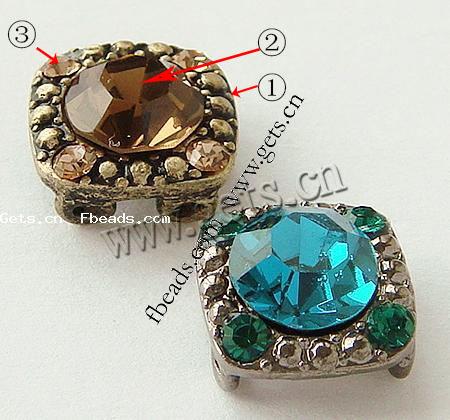 Conector de aleación de Zinc de diamantes de imitación, Cuadrado, chapado, facetas & con diamantes de imitación, más colores para la opción, 12x12x7mm, agujero:aproximado 1mm, Vendido por UD